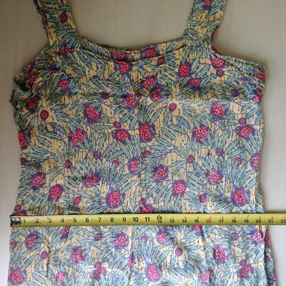 Flax Large yellow sleeveless dress with pink and green - Picture 10 of 12